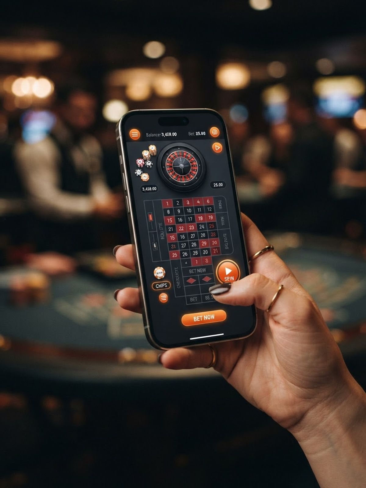 Smartphone affichant l’interface d’un casino, tenu en main