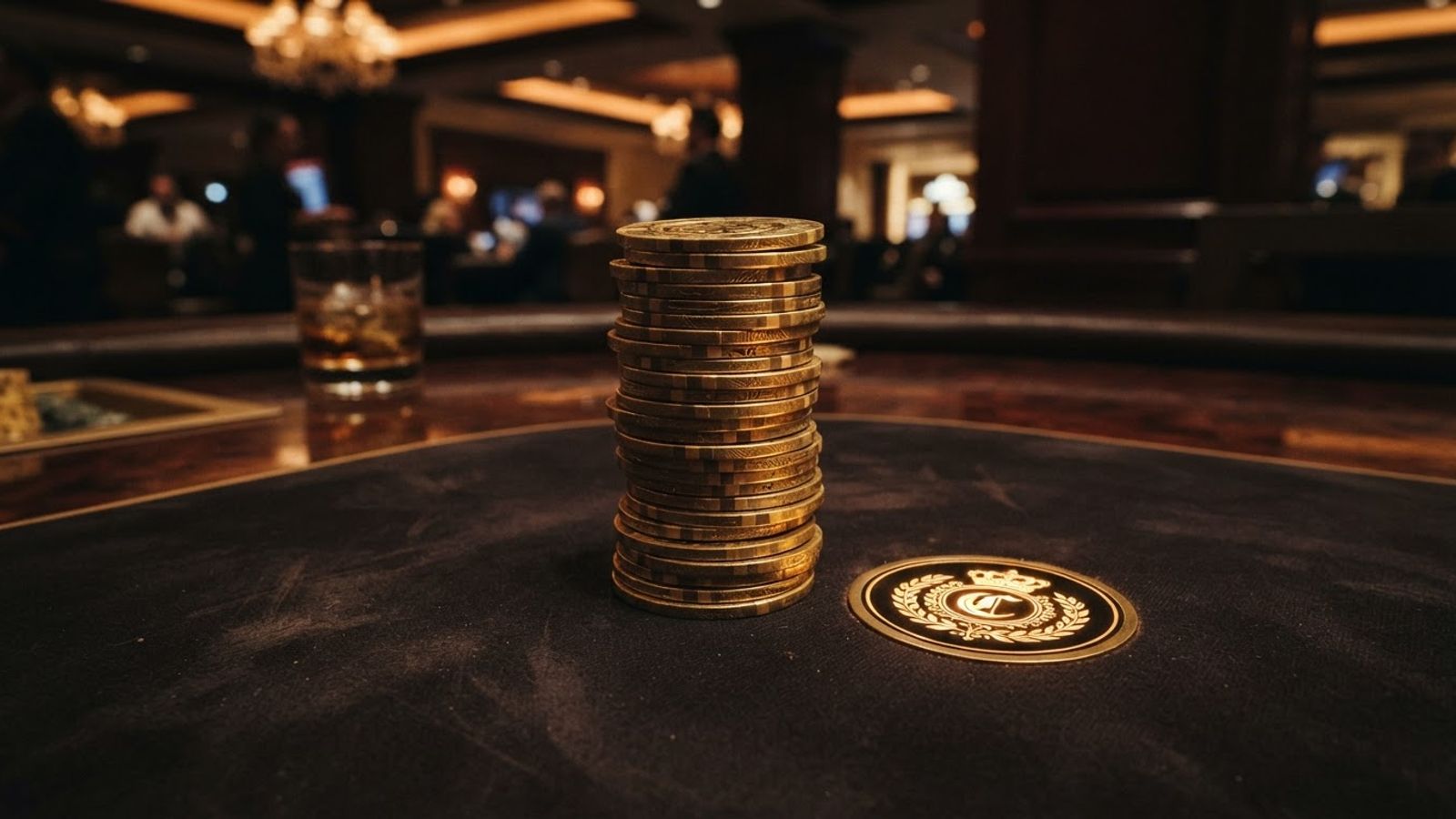Golden coin stack with glowing prize on dark background